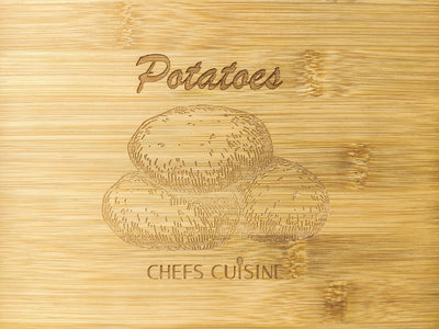 aardappelbak met logo en inscriptie